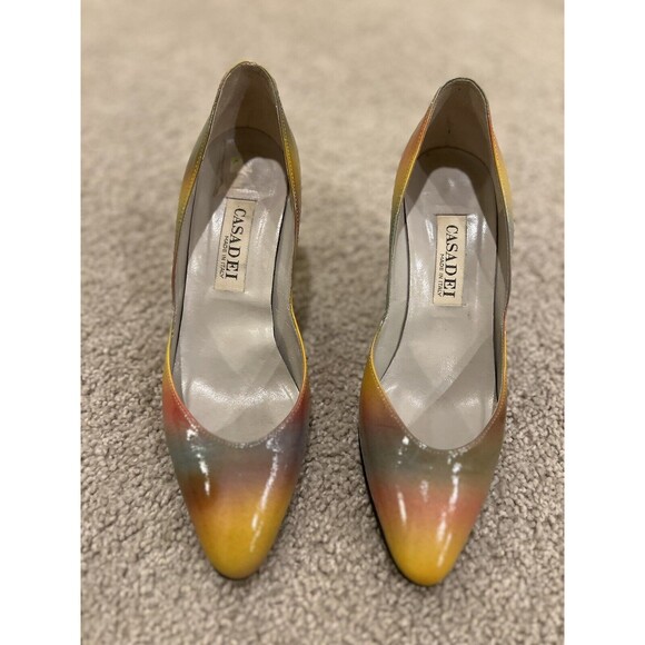 Casadei Vintage 80s Rainbow Pumps Multicolor Sz 6.5 - Picture 2 of 6